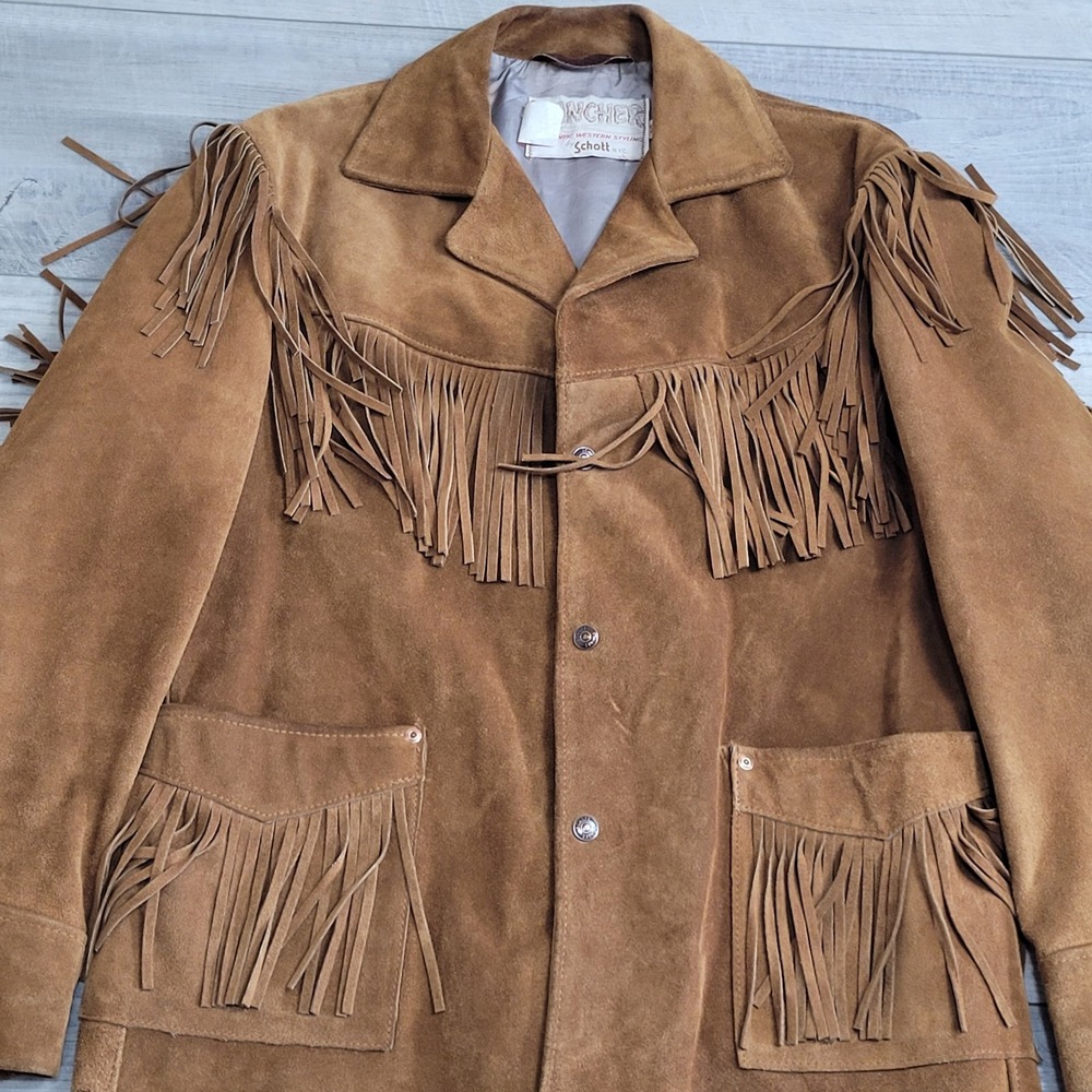 🤠Vintage 70's Schott NYC Rancher Suede Fringe Western Jacket Mens 42 Made USA - Picture 4 of 15
